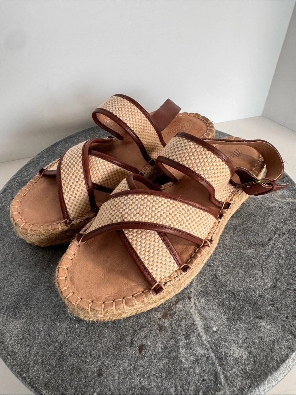 Madewell The Julie Espadrille Sandals Platform Shoes 7.5 Brown Tan Woven